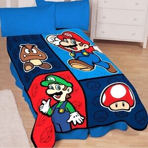 Nintendo Super Mario 2010 Mario- Luigi- Goomba Fleece Throw Blanket